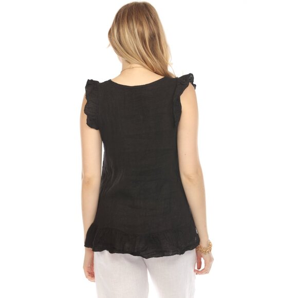 Black High-Low Cap Sleeves Top with Bottom Ruffles - Picture 4 of 5